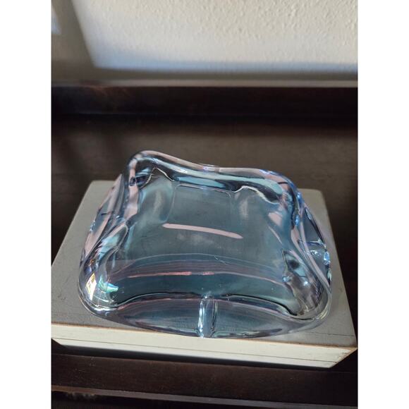 Anchor Hocking Atomic Amoeba Glass Ashtray Blue Iridescent Mid Century 5.5" - Picture 7 of 8